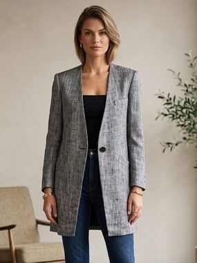 CHRISTIAN DIOR Vintage 80s Collarless Tweed Long Blazer Jacket